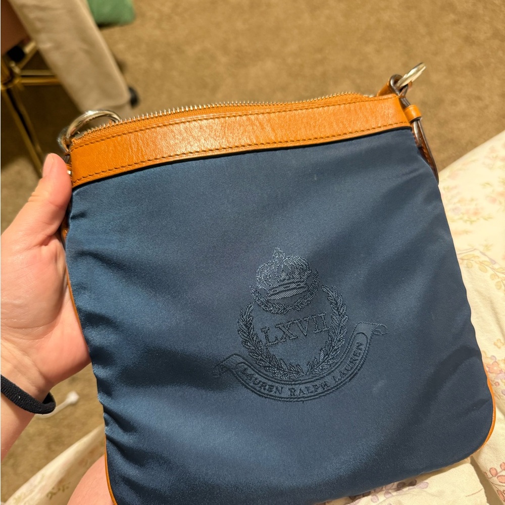 Lauren Ralph Lauren Navy and Tan Bag